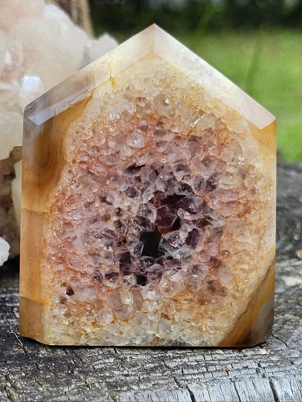 🌸Pink Amethyst, Carnelian & Agate Crystal Tower-Blue Portal Orange Druzy-OOAK!✨